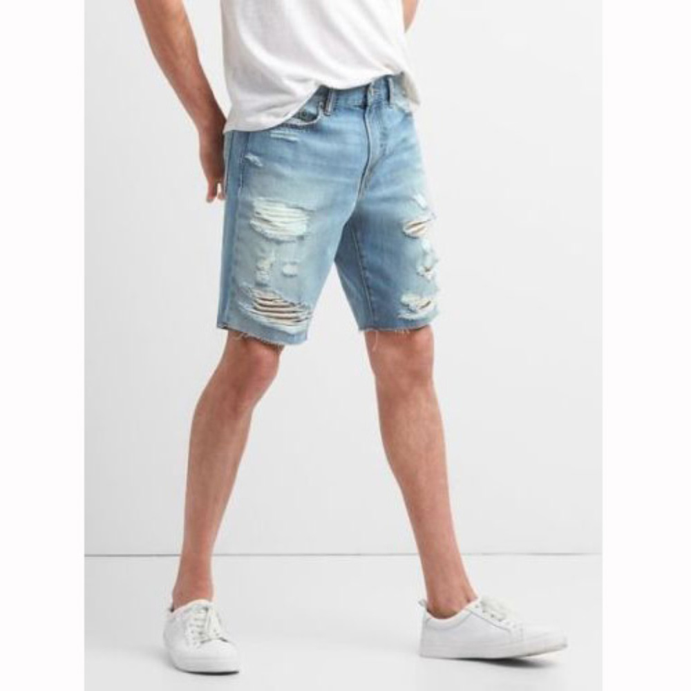GAP Factory NWT Blue Denim Destructed Slim Fit 10" Shorts 36